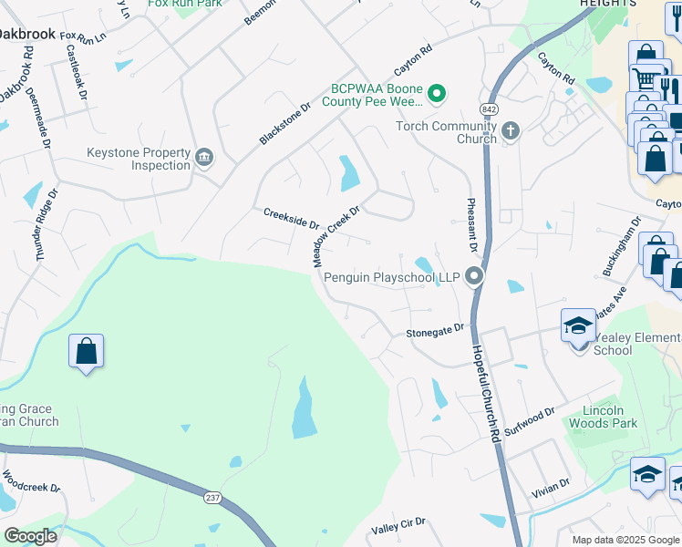 map of restaurants, bars, coffee shops, grocery stores, and more near 76 West Cobblestone Court in Florence