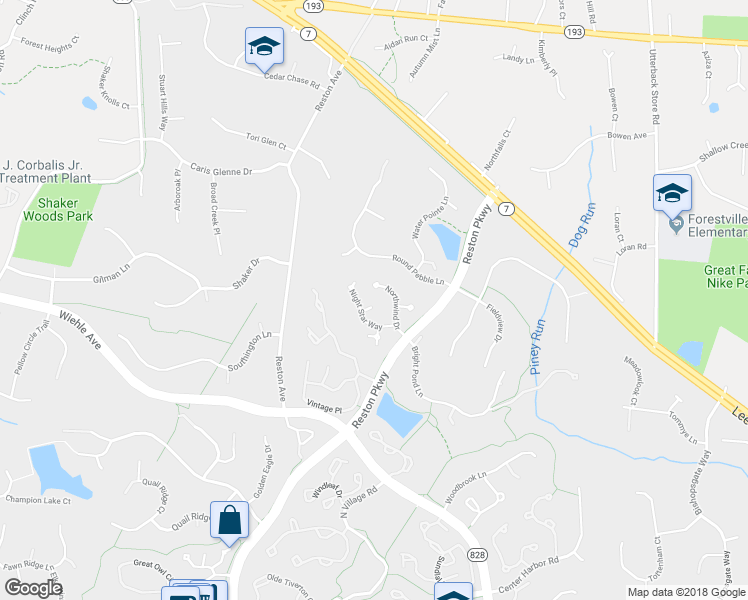 map of restaurants, bars, coffee shops, grocery stores, and more near 11414 Night Star Way in Reston