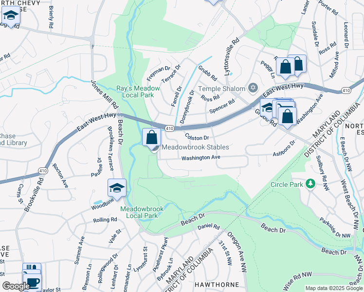 map of restaurants, bars, coffee shops, grocery stores, and more near 2725 Blaine Drive in Chevy Chase