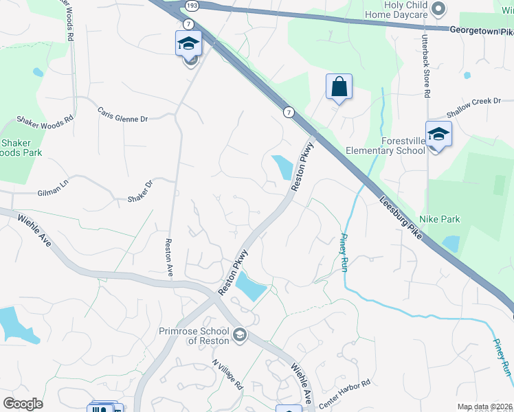 map of restaurants, bars, coffee shops, grocery stores, and more near 11406 Northwind Court in Reston