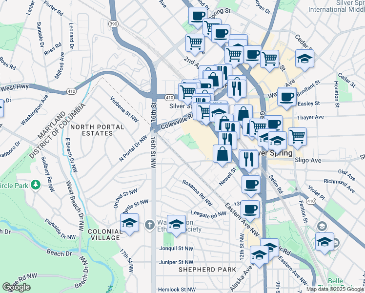 map of restaurants, bars, coffee shops, grocery stores, and more near 101 Independence Avenue Southeast in Washington