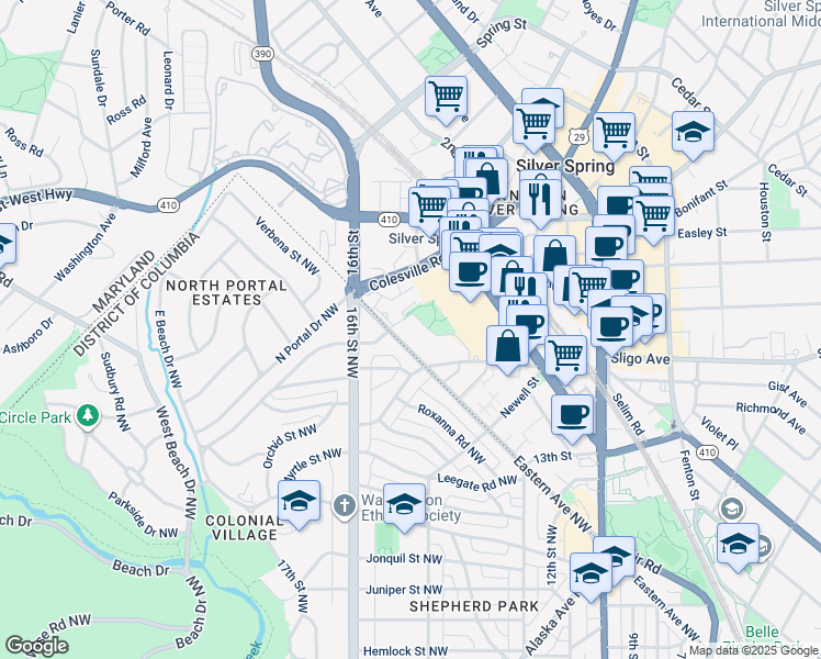 map of restaurants, bars, coffee shops, grocery stores, and more near 101 Independence Avenue Southeast in Washington