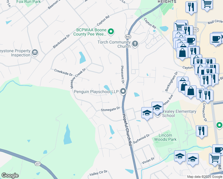 map of restaurants, bars, coffee shops, grocery stores, and more near 55 Surrey Court in Florence
