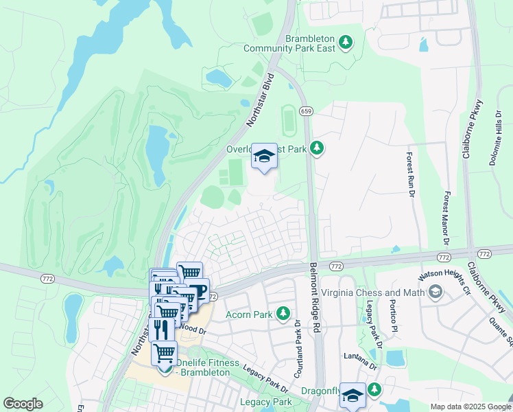 map of restaurants, bars, coffee shops, grocery stores, and more near 22712 Ferncrest Terrace in Ashburn