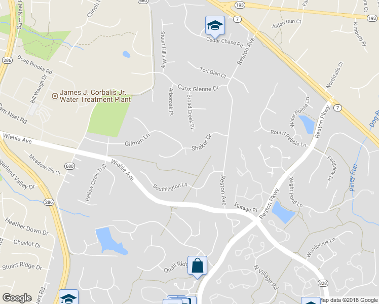 map of restaurants, bars, coffee shops, grocery stores, and more near 1217 Shaker Drive in Herndon