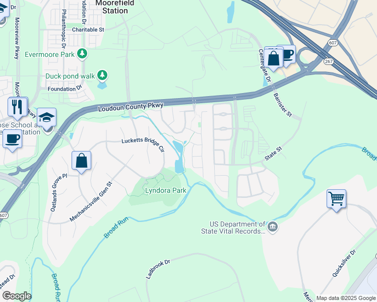 map of restaurants, bars, coffee shops, grocery stores, and more near 22609 Upperville Heights Square in Ashburn