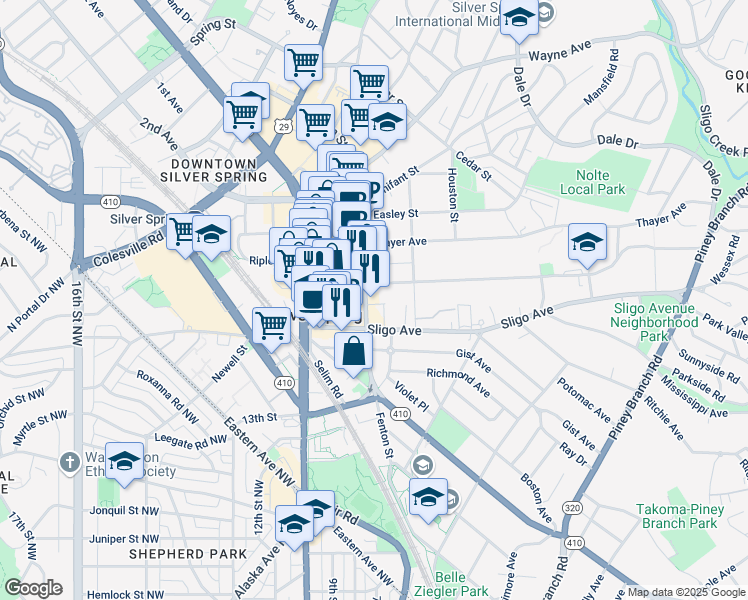 map of restaurants, bars, coffee shops, grocery stores, and more near 101 Independence Avenue Southeast in Washington