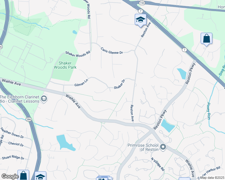map of restaurants, bars, coffee shops, grocery stores, and more near 1217 Shaker Drive in Herndon