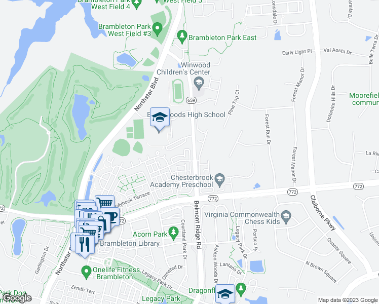 map of restaurants, bars, coffee shops, grocery stores, and more near 22635 Settlers Trail Terrace in Ashburn