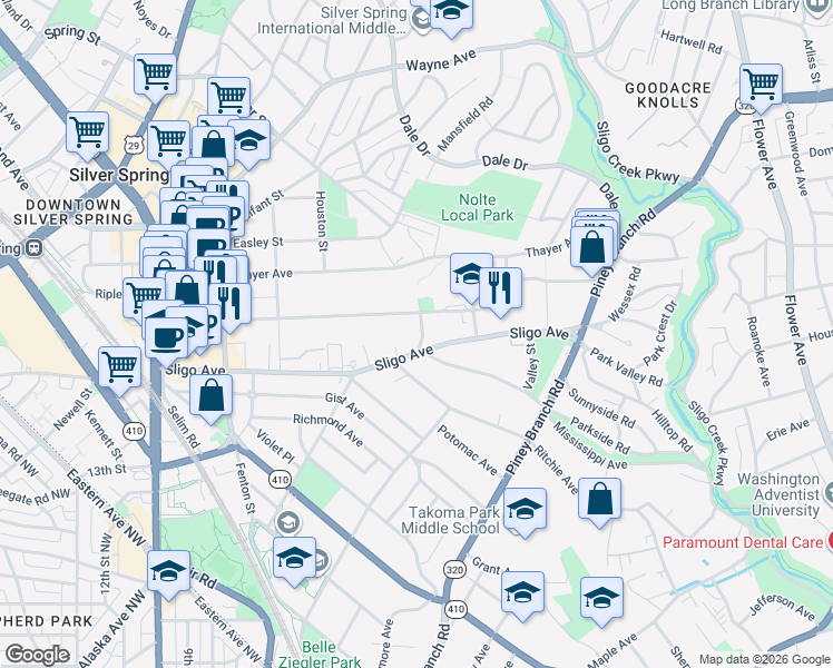 map of restaurants, bars, coffee shops, grocery stores, and more near 101 Independence Avenue Southeast in Washington