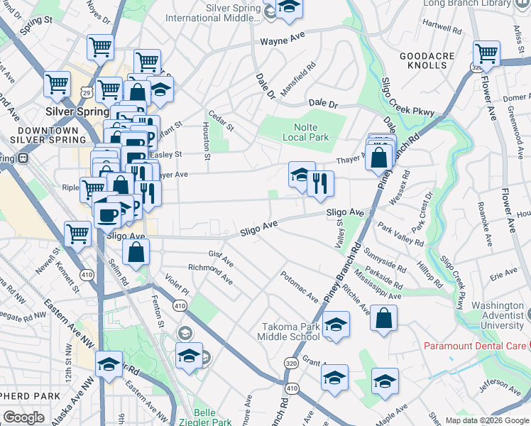 map of restaurants, bars, coffee shops, grocery stores, and more near 101 Independence Avenue Southeast in Washington