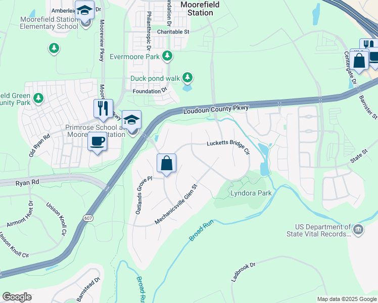 map of restaurants, bars, coffee shops, grocery stores, and more near 43698 Lucketts Bridge Circle in Ashburn