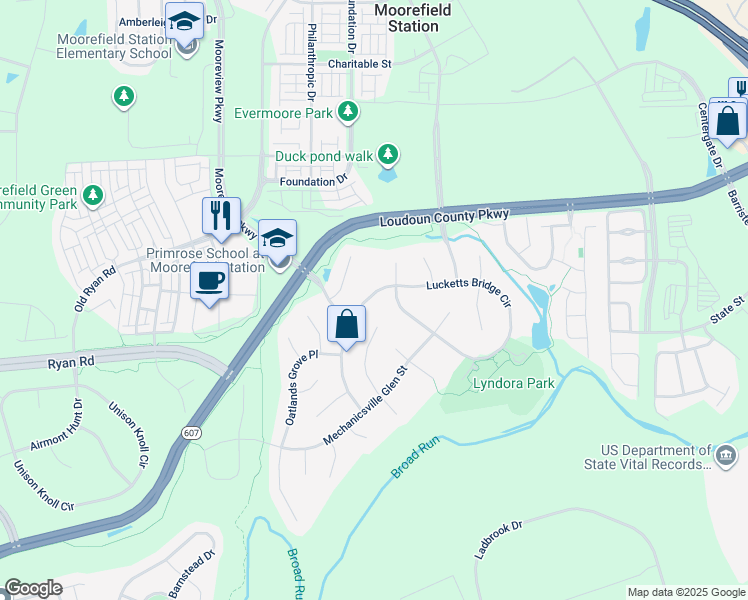 map of restaurants, bars, coffee shops, grocery stores, and more near 43513 Lucketts Bridge Circle in Ashburn