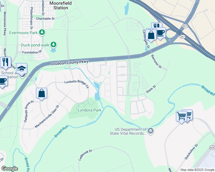 map of restaurants, bars, coffee shops, grocery stores, and more near 43721 Banshee Heights Terrace in Ashburn