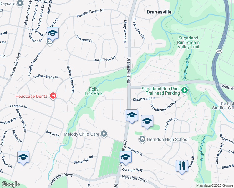 map of restaurants, bars, coffee shops, grocery stores, and more near 1509 Thurber Street in Herndon