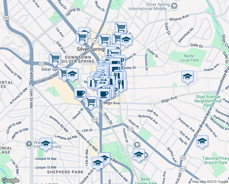map of restaurants, bars, coffee shops, grocery stores, and more near 101 Independence Avenue Southeast in Washington