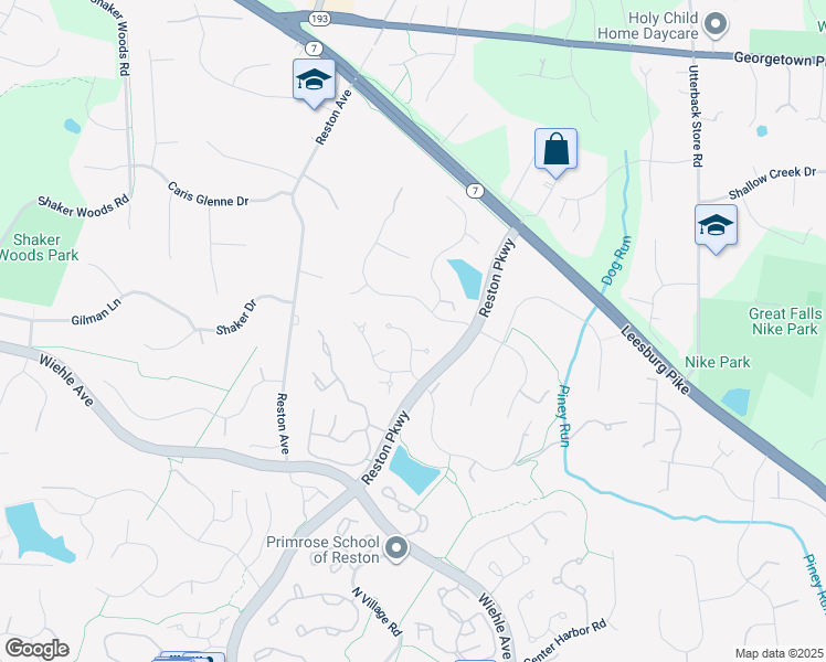 map of restaurants, bars, coffee shops, grocery stores, and more near 1111 Northwind Drive in Reston