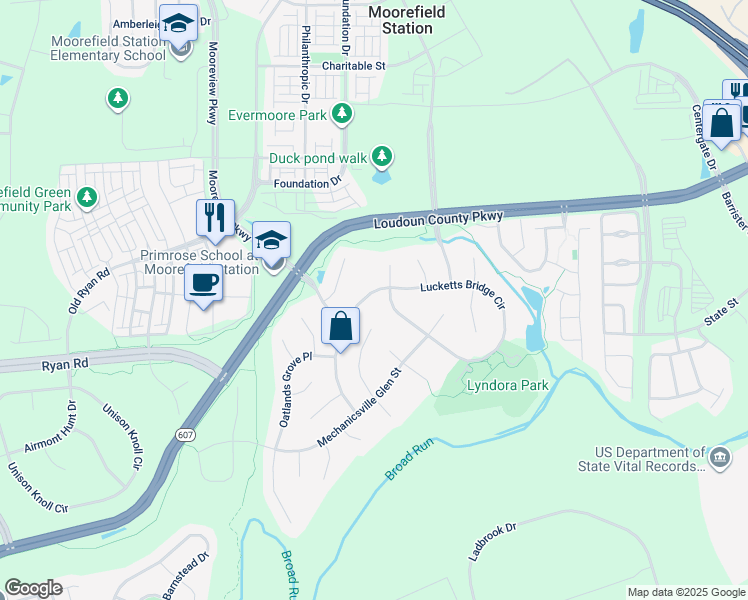 map of restaurants, bars, coffee shops, grocery stores, and more near 43517 Lucketts Bridge Circle in Ashburn