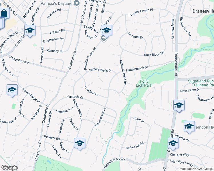 map of restaurants, bars, coffee shops, grocery stores, and more near 1548 Hiddenbrook Drive in Herndon