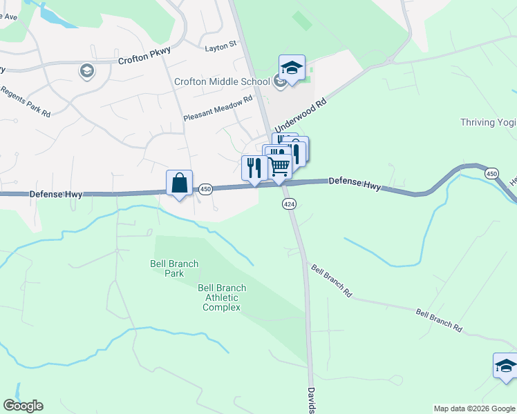 map of restaurants, bars, coffee shops, grocery stores, and more near 1357 Defense Hwy in Anne Arundel