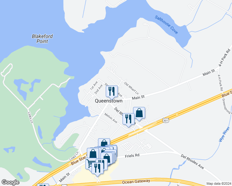 map of restaurants, bars, coffee shops, grocery stores, and more near 7116 Maryland Avenue in Queenstown