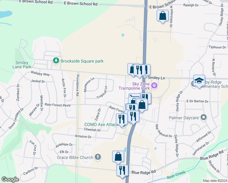 map of restaurants, bars, coffee shops, grocery stores, and more near 4106 Congo Circle in Columbia