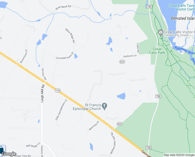 map of restaurants, bars, coffee shops, grocery stores, and more near 9310 Georgetown Pike in Great Falls