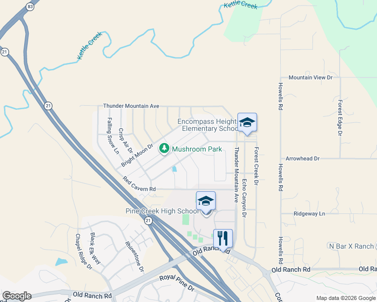 map of restaurants, bars, coffee shops, grocery stores, and more near 10892 Warm Sunshine Drive in Colorado Springs