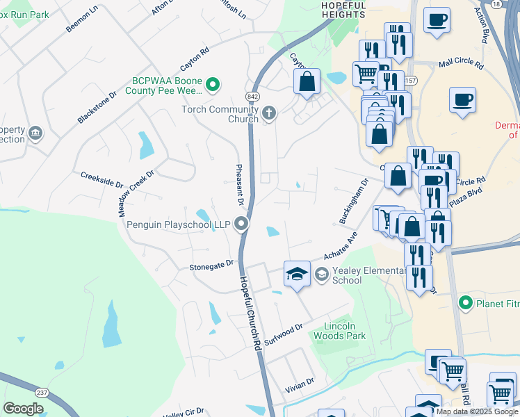 map of restaurants, bars, coffee shops, grocery stores, and more near 7050 Hopeful Road in Florence