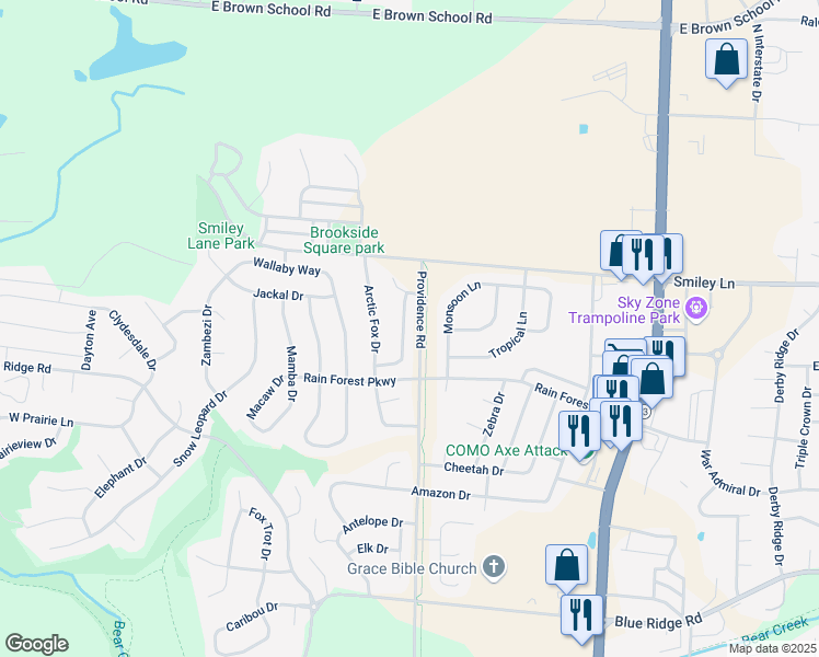 map of restaurants, bars, coffee shops, grocery stores, and more near 4004 Snowy Owl Drive in Columbia