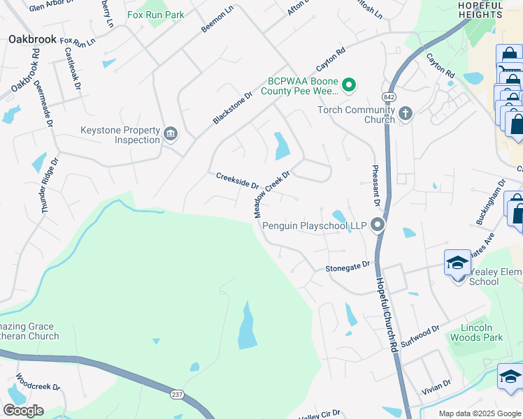 map of restaurants, bars, coffee shops, grocery stores, and more near 76 West Cobblestone Court in Florence