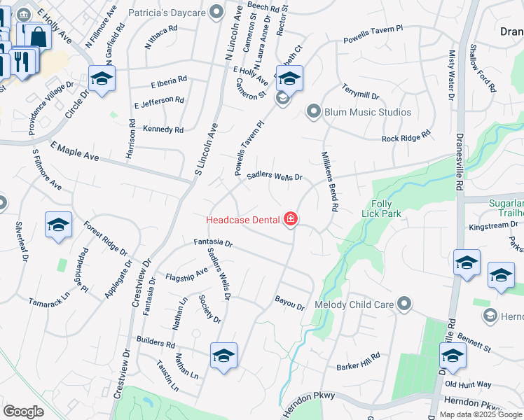 map of restaurants, bars, coffee shops, grocery stores, and more near 12803 Briery River Terrace in Herndon