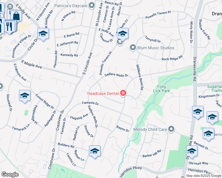 map of restaurants, bars, coffee shops, grocery stores, and more near 12803 Briery River Terrace in Herndon