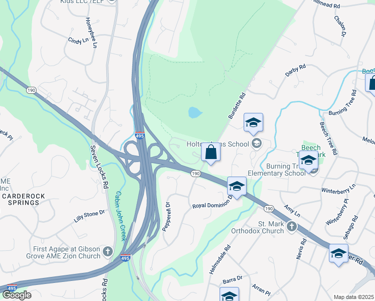 map of restaurants, bars, coffee shops, grocery stores, and more near 8300 Burdette Road in Bethesda