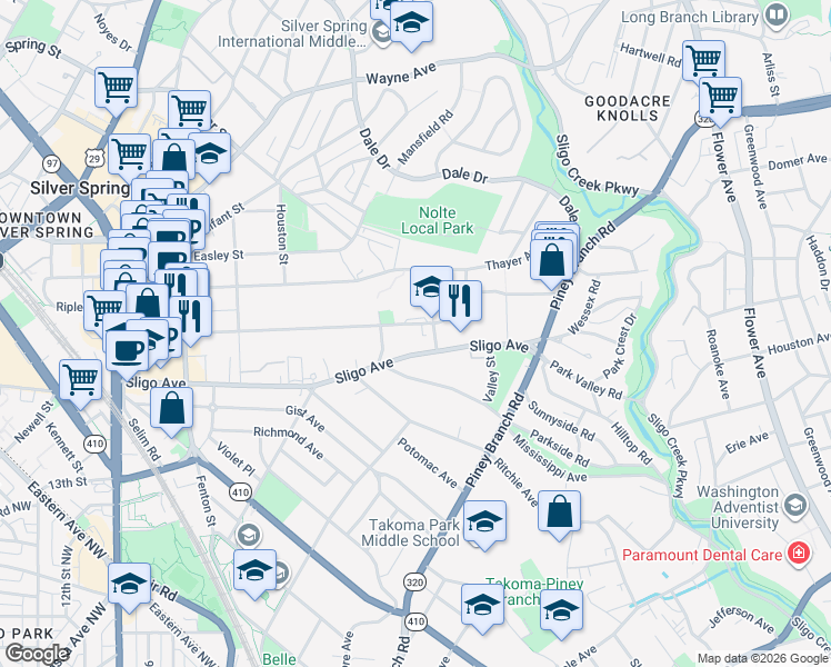 map of restaurants, bars, coffee shops, grocery stores, and more near 101 Independence Avenue Southeast in Washington