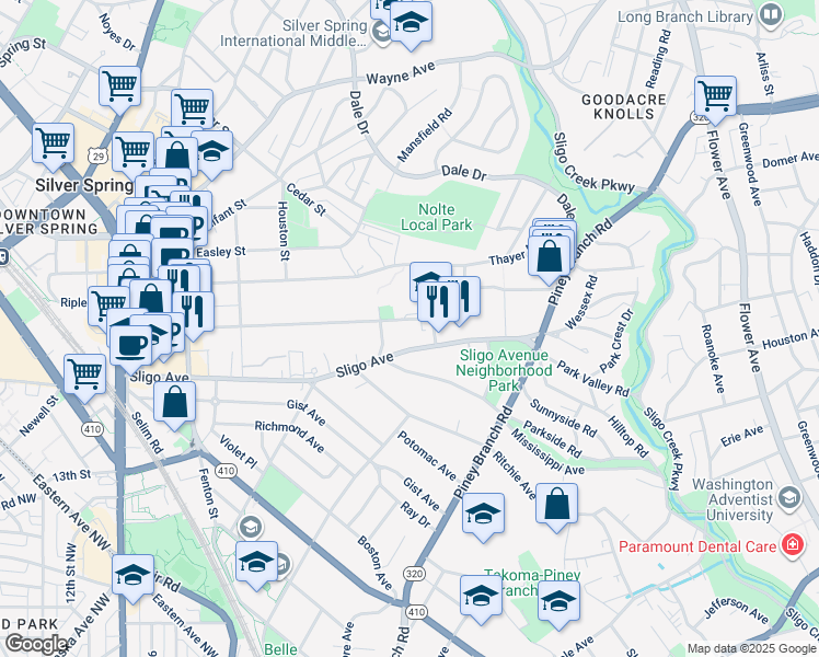 map of restaurants, bars, coffee shops, grocery stores, and more near 101 Independence Avenue Southeast in Washington