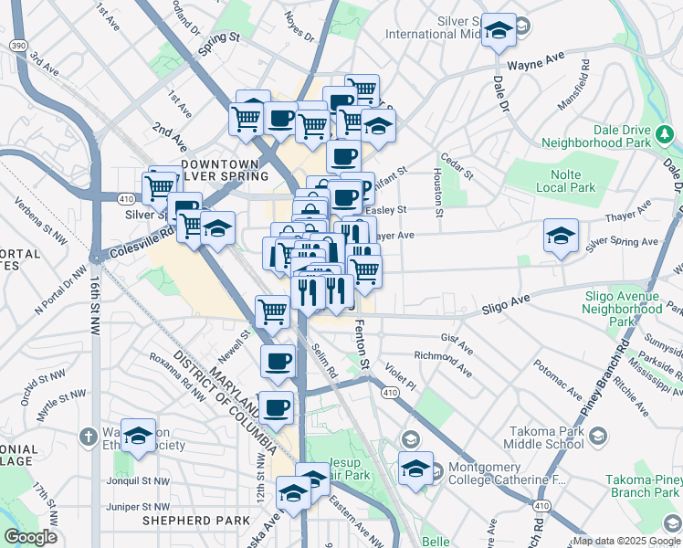 map of restaurants, bars, coffee shops, grocery stores, and more near 101 Independence Avenue Southeast in Washington