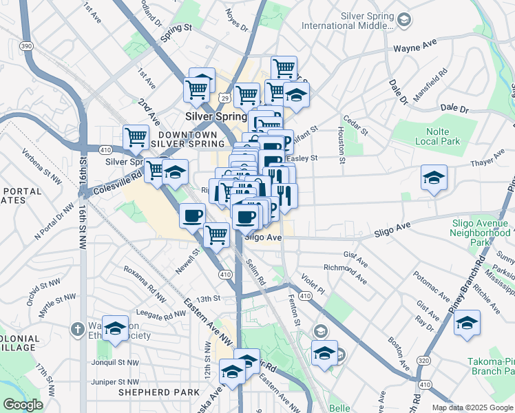 map of restaurants, bars, coffee shops, grocery stores, and more near 101 Independence Avenue Southeast in Washington
