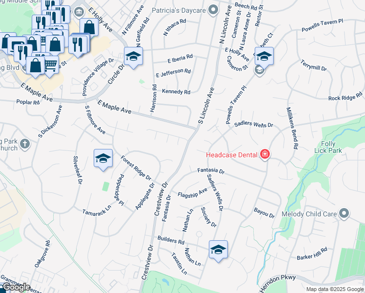 map of restaurants, bars, coffee shops, grocery stores, and more near 22 Cinnamon Court in Sterling