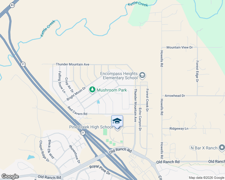 map of restaurants, bars, coffee shops, grocery stores, and more near Daydreamer Drive in Colorado Springs