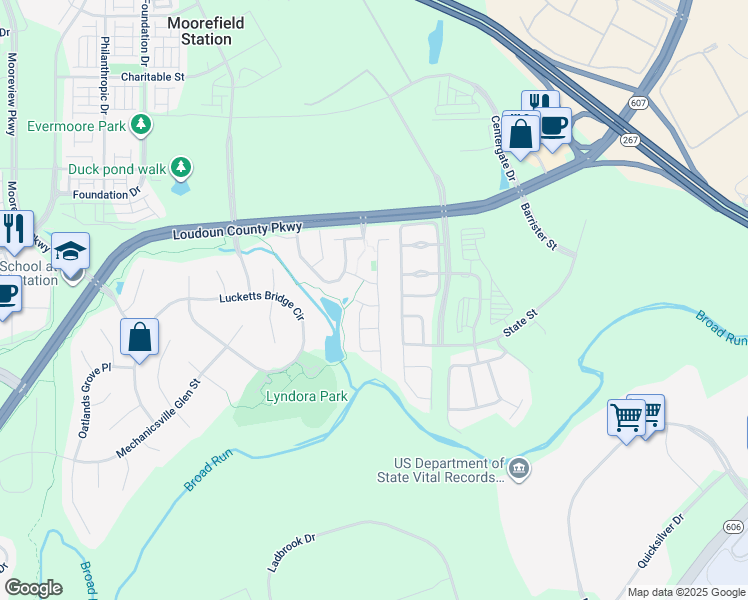 map of restaurants, bars, coffee shops, grocery stores, and more near 43724 Banshee Heights Terrace in Ashburn