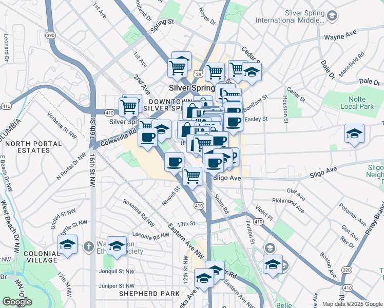 map of restaurants, bars, coffee shops, grocery stores, and more near 101 Independence Avenue Southeast in Washington