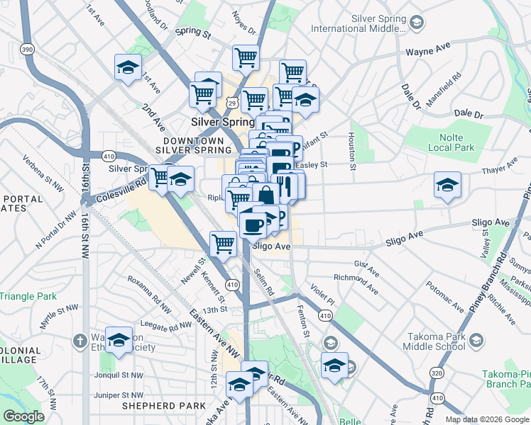 map of restaurants, bars, coffee shops, grocery stores, and more near 101 Independence Avenue Southeast in Washington
