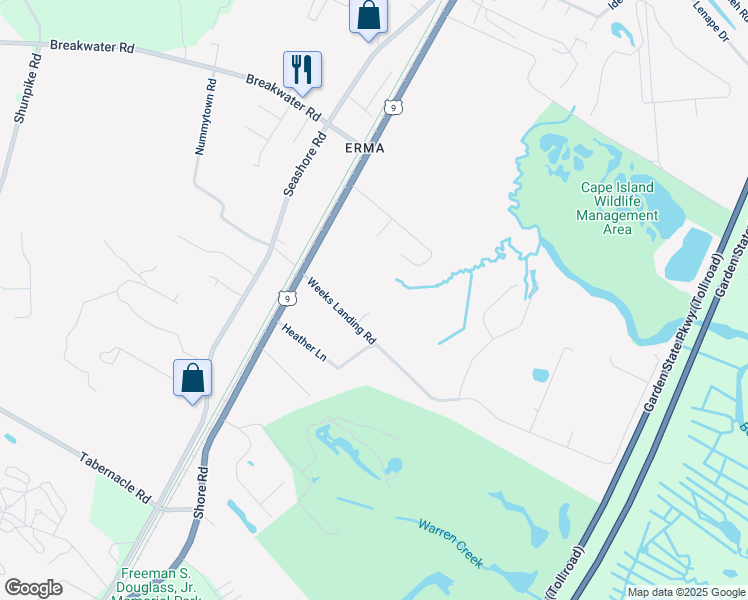 map of restaurants, bars, coffee shops, grocery stores, and more near 811 Weeks Landing Road in Cape May