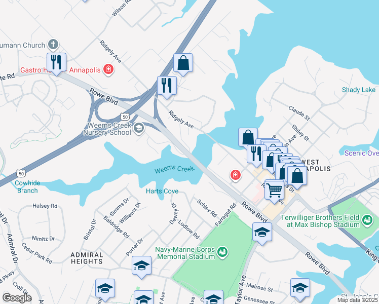 map of restaurants, bars, coffee shops, grocery stores, and more near 190 Kirkley Road in Annapolis