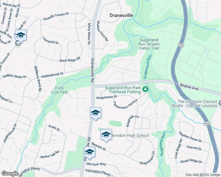 map of restaurants, bars, coffee shops, grocery stores, and more near 12312 Streamvale Circle in Herndon