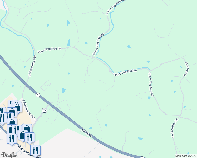 map of restaurants, bars, coffee shops, grocery stores, and more near 1637 Upper Tug Fork Road in Alexandria