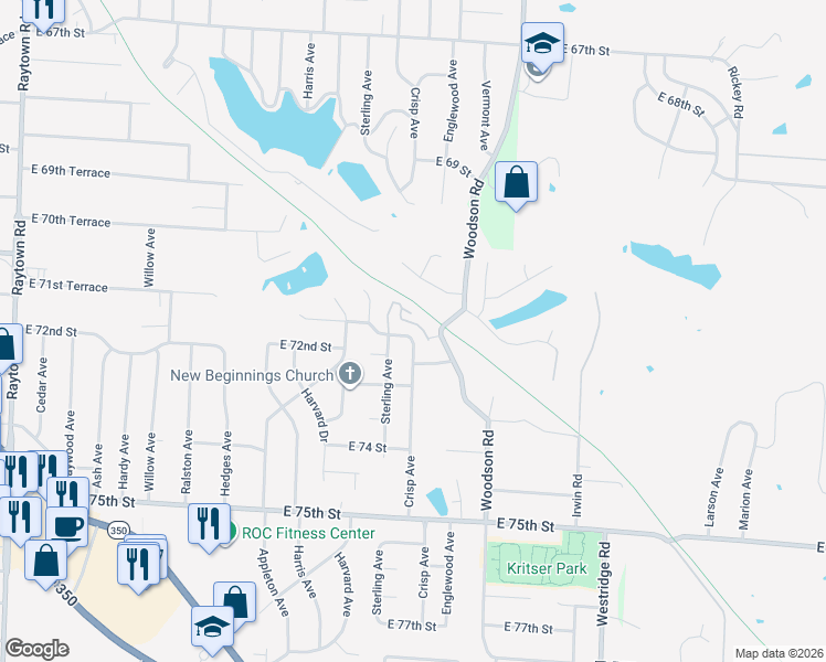 map of restaurants, bars, coffee shops, grocery stores, and more near 11222 East 71 Drive in Raytown