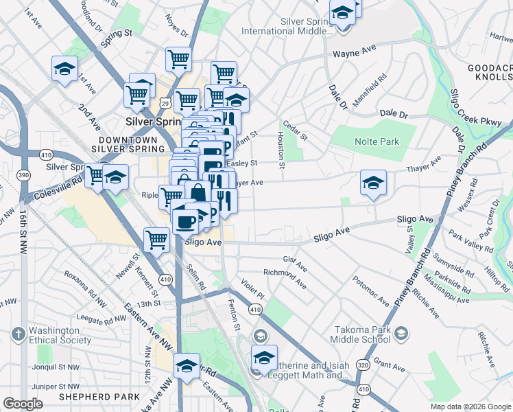 map of restaurants, bars, coffee shops, grocery stores, and more near 101 Independence Avenue Southeast in Washington