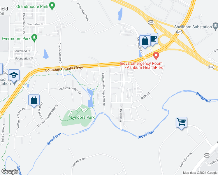 map of restaurants, bars, coffee shops, grocery stores, and more near 22573 Maison Carree Square in Ashburn